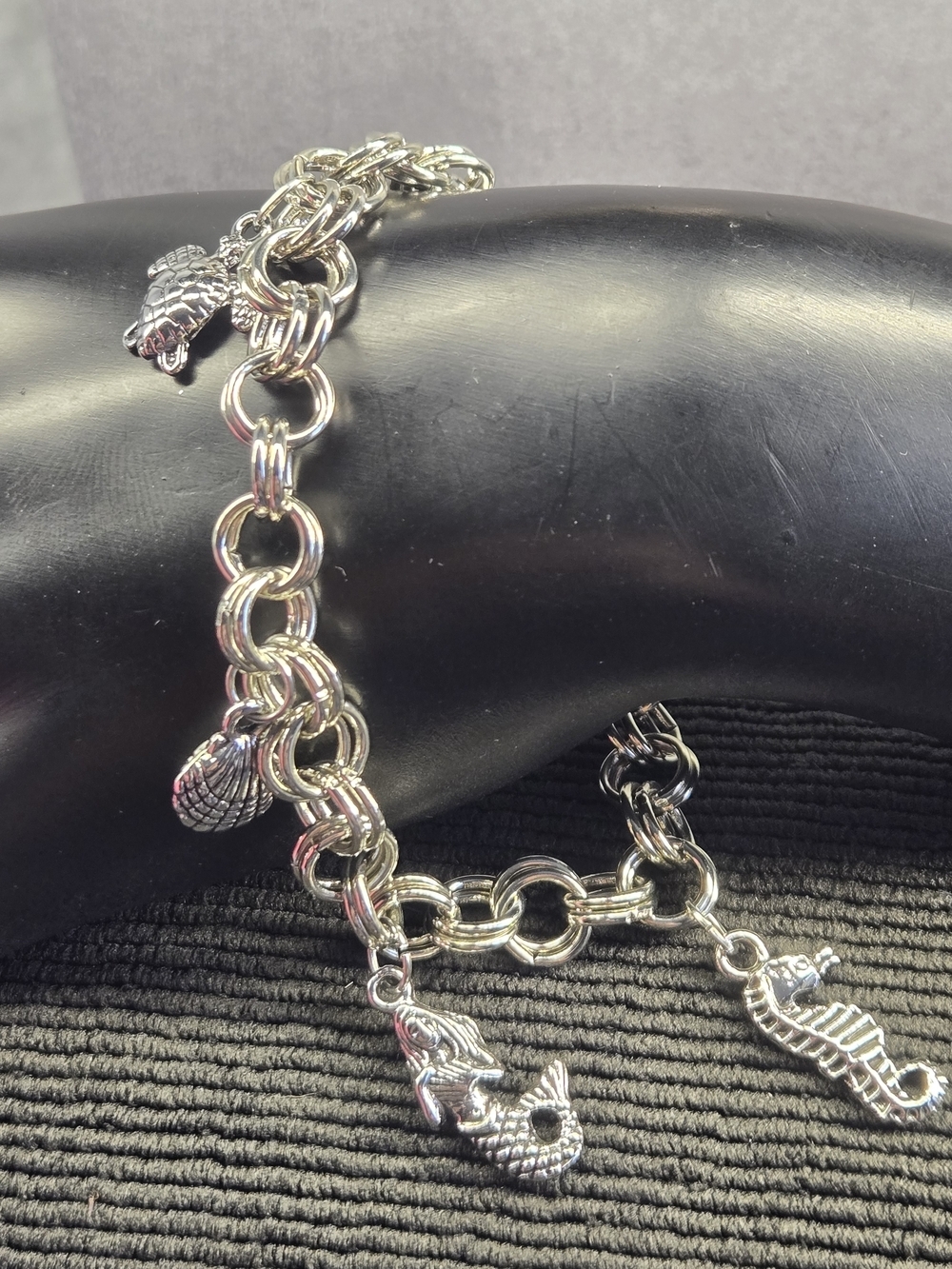 Silver Charm Bracelet with Seahorse & Mermaid Charms